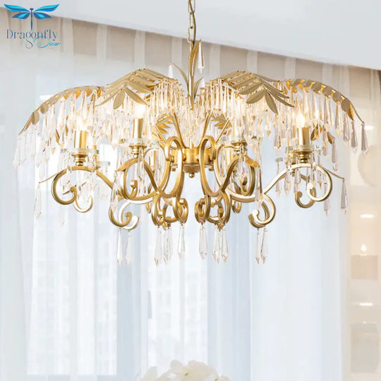 Crystal Brass Hanging Chandelier Leaf - Shaped 3/6/8 Lights Lodge Pendant Light Kit For Living Room