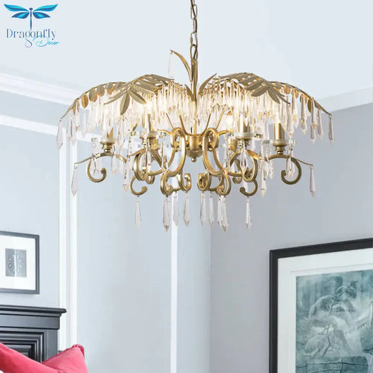 Crystal Brass Hanging Chandelier Leaf - Shaped 3/6/8 Lights Lodge Pendant Light Kit For Living Room