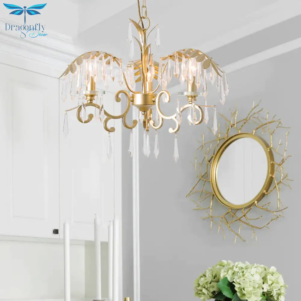 Crystal Brass Hanging Chandelier Leaf - Shaped 3/6/8 Lights Lodge Pendant Light Kit For Living Room