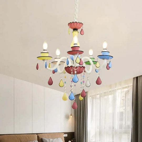 Crystal Candelabra Chandelier Macaron 5/6/8 Lights Blue - Pink - Yellow Hanging Pendant With