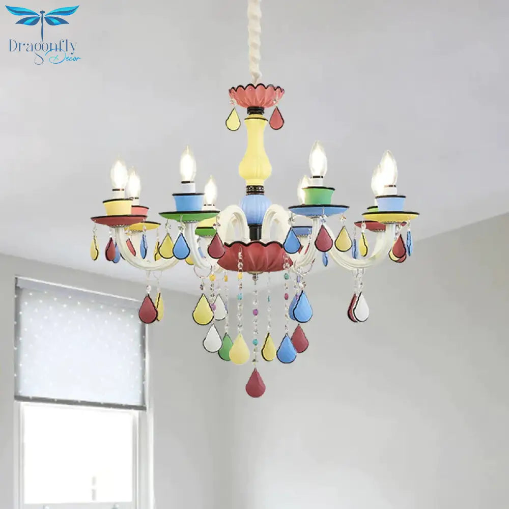 Crystal Candelabra Chandelier Macaron 5/6/8 Lights Blue - Pink - Yellow Hanging Pendant With