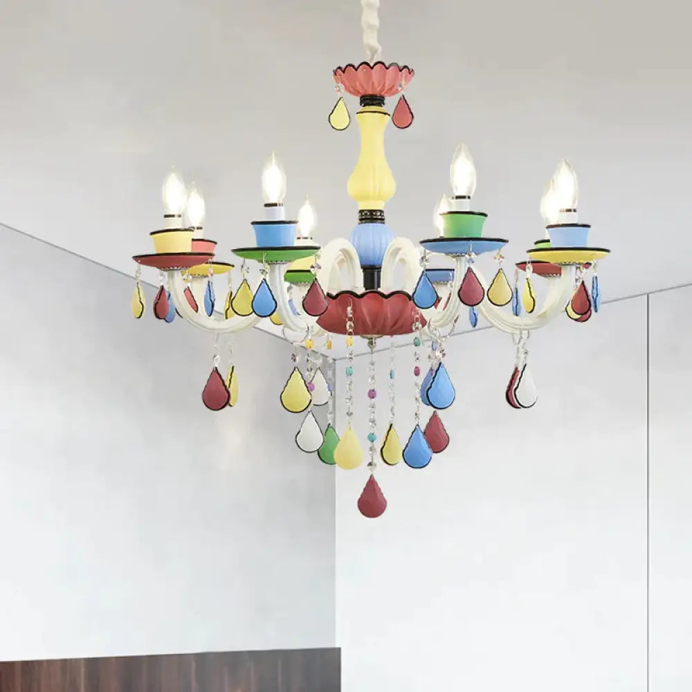 Crystal Candelabra Chandelier Macaron 5/6/8 Lights Blue - Pink - Yellow Hanging Pendant With