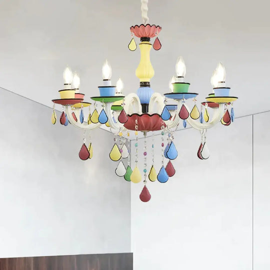 Crystal Candelabra Chandelier Macaron 5/6/8 Lights Blue - Pink - Yellow Hanging Pendant With