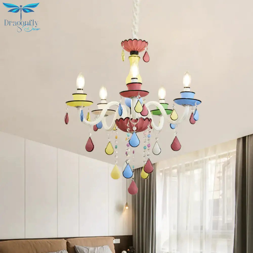 Crystal Candelabra Chandelier Macaron 5/6/8 Lights Blue - Pink - Yellow Hanging Pendant With