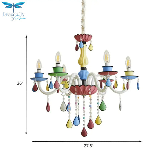 Crystal Candelabra Chandelier Macaron 5/6/8 Lights Blue - Pink - Yellow Hanging Pendant With