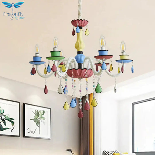 Crystal Candelabra Chandelier Macaron 5/6/8 Lights Blue - Pink - Yellow Hanging Pendant With
