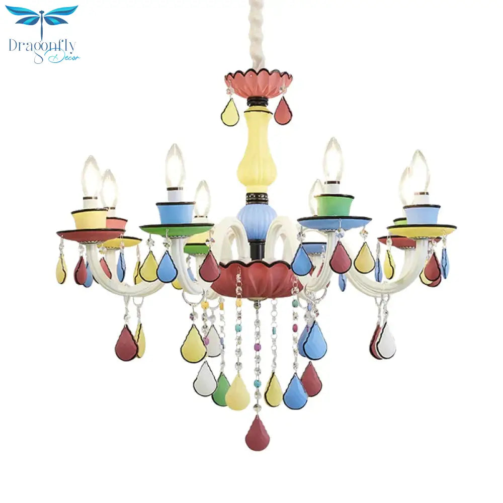 Crystal Candelabra Chandelier Macaron 5/6/8 Lights Blue - Pink - Yellow Hanging Pendant With