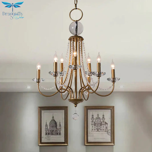 Crystal Candelabra Pendant Chandelier Lodge 9/12 Lights Living Room Hanging Ceiling Light In Brass