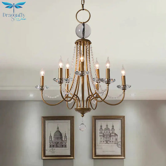 Crystal Candelabra Pendant Chandelier Lodge 9/12 Lights Living Room Hanging Ceiling Light In Brass