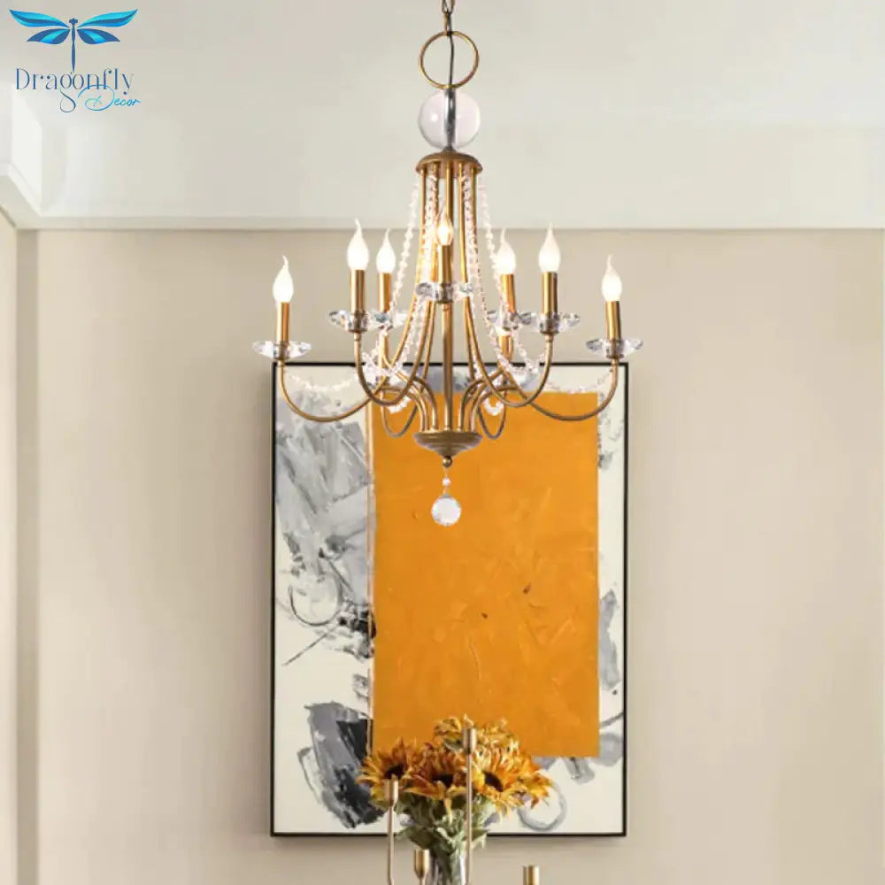 Crystal Candelabra Pendant Chandelier Lodge 9/12 Lights Living Room Hanging Ceiling Light In Brass