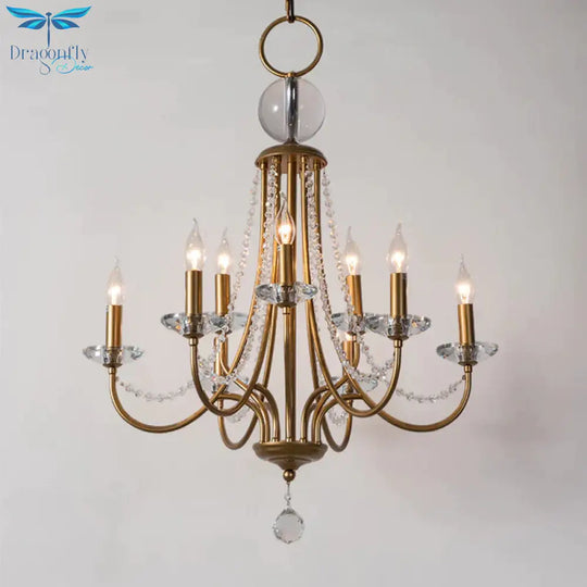 Crystal Candelabra Pendant Chandelier Lodge 9/12 Lights Living Room Hanging Ceiling Light In Brass