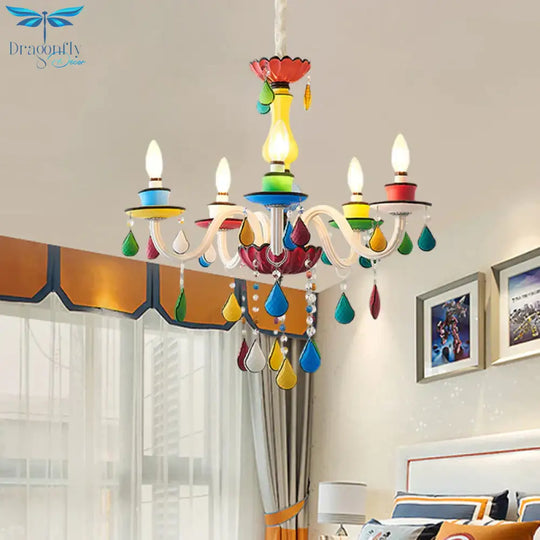Crystal Candle Pendant Lighting Macaroon 5/6/8 Heads Red - Yellow - Blue - Green Chandelier Light
