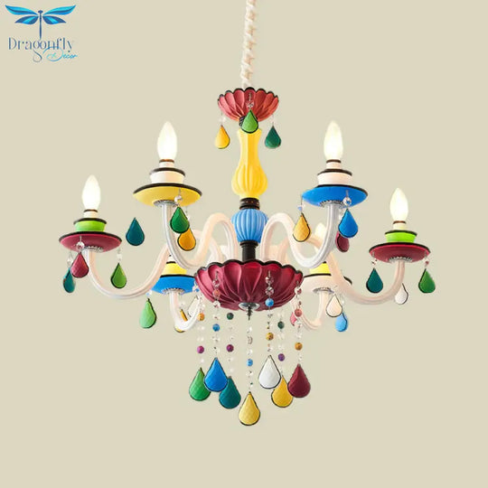 Crystal Candle Pendant Lighting Macaroon 5/6/8 Heads Red - Yellow - Blue - Green Chandelier Light