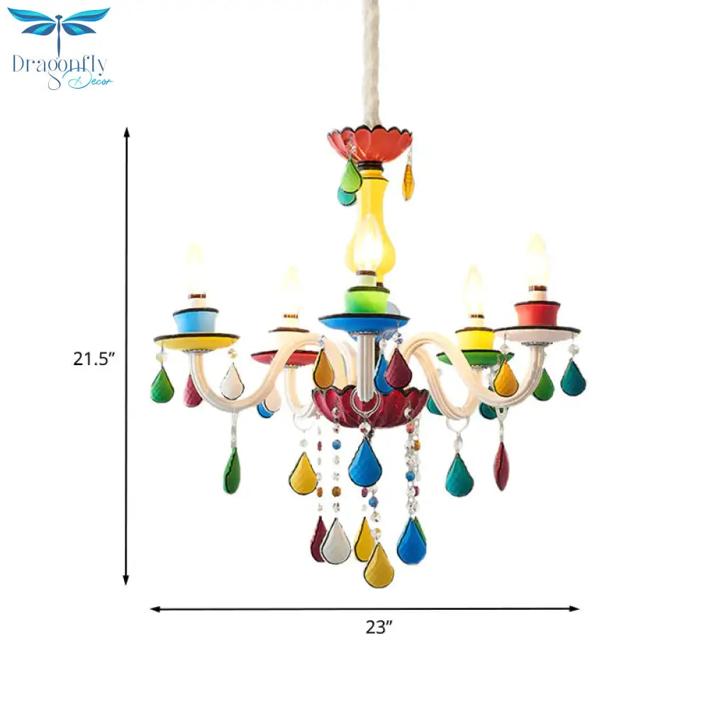 Crystal Candle Pendant Lighting Macaroon 5/6/8 Heads Red - Yellow - Blue - Green Chandelier Light