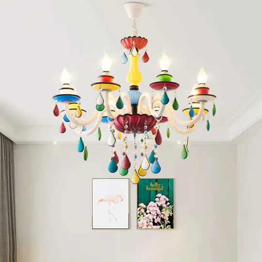 Crystal Candle Pendant Lighting Macaroon 5/6/8 Heads Red - Yellow - Blue - Green Chandelier Light