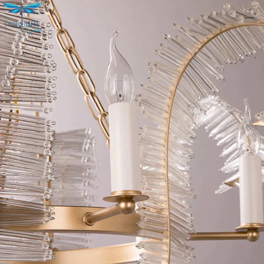 Crystal Candle - Style Hanging Chandelier Simple 4 Lights Brass Pedant Lighting For Bedroom