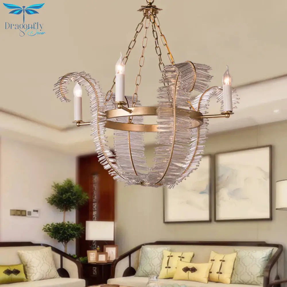 Crystal Candle - Style Hanging Chandelier Simple 4 Lights Brass Pedant Lighting For Bedroom