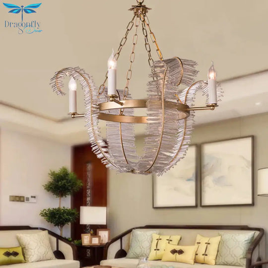 Crystal Candle - Style Hanging Chandelier Simple 4 Lights Brass Pedant Lighting For Bedroom