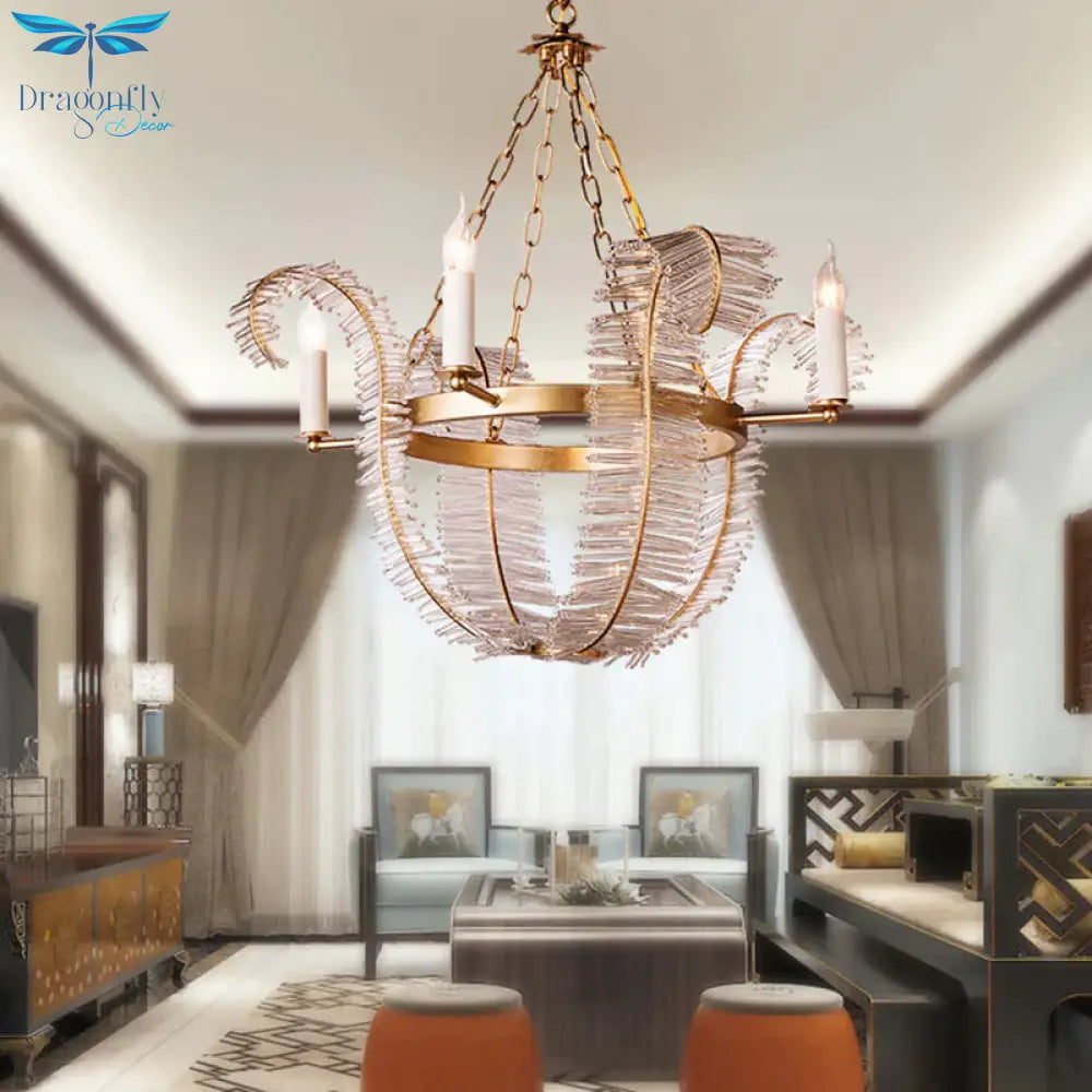 Crystal Candle - Style Hanging Chandelier Simple 4 Lights Brass Pedant Lighting For Bedroom