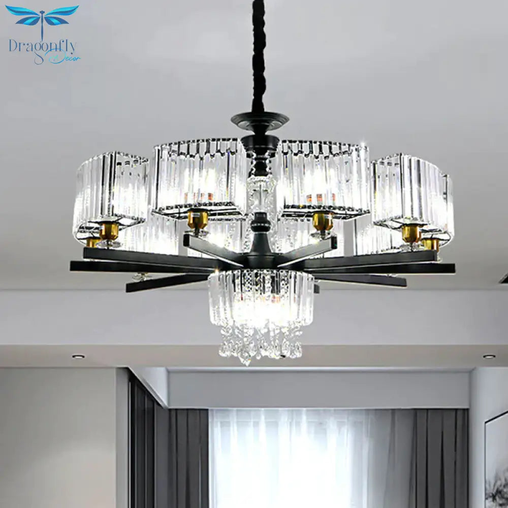 Crystal Chandelier 13 Bulbs Traditional Black Geometric Sitting Room Ceiling Lamp