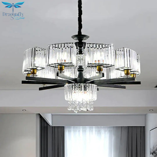 Crystal Chandelier 13 Bulbs Traditional Black Geometric Sitting Room Ceiling Lamp