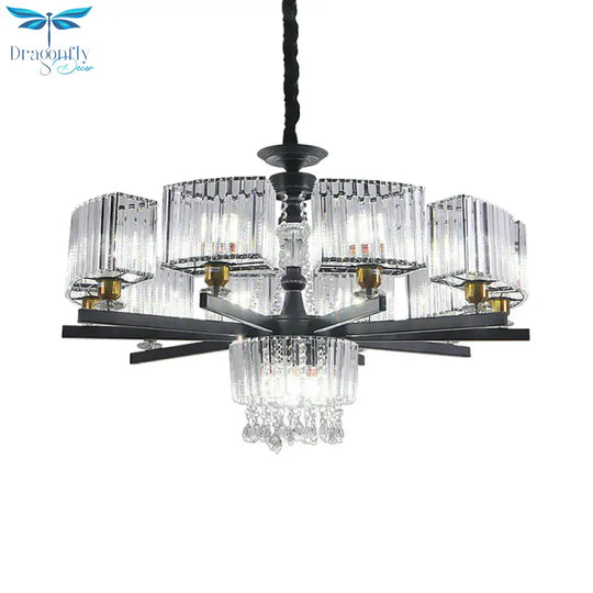 Crystal Chandelier 13 Bulbs Traditional Black Geometric Sitting Room Ceiling Lamp