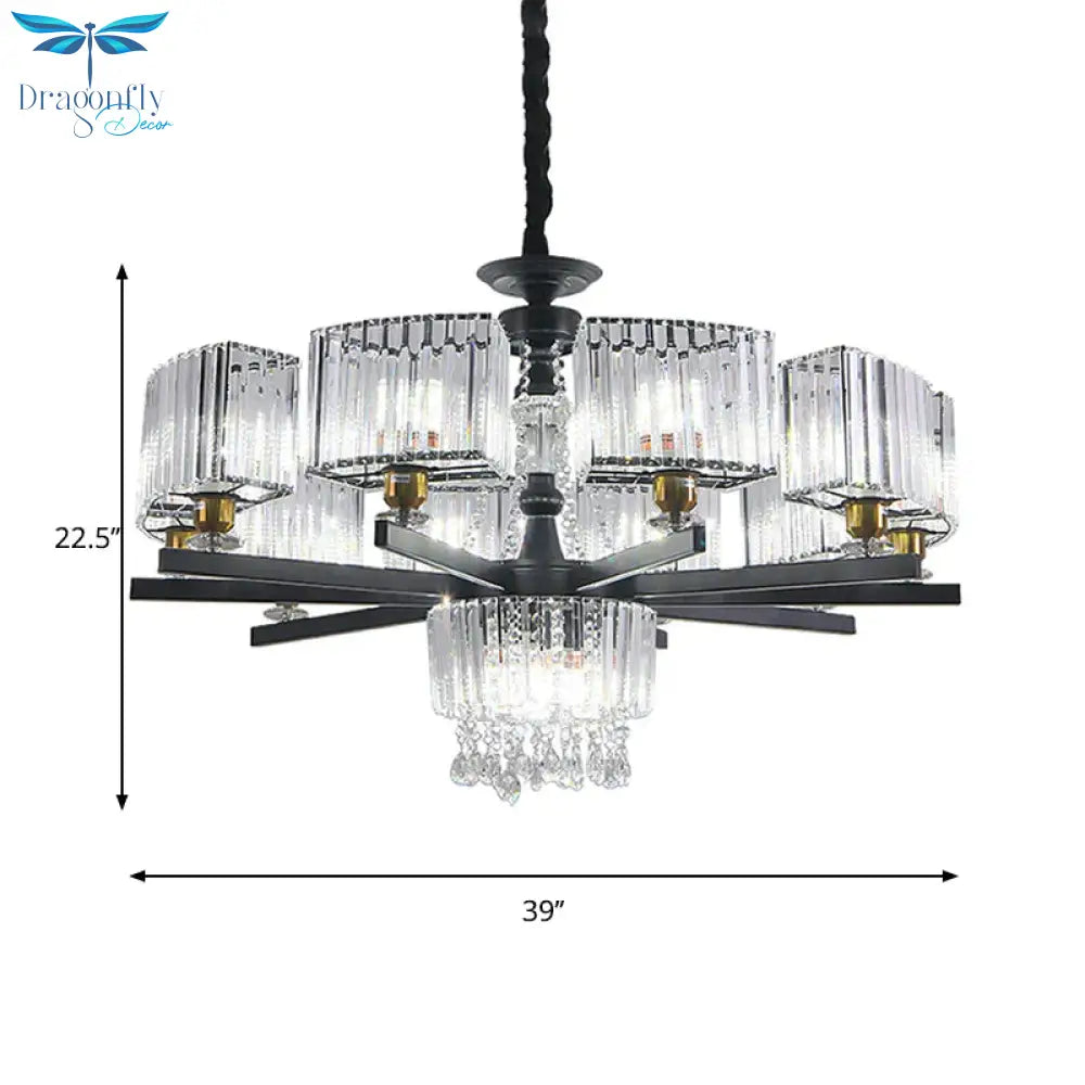 Crystal Chandelier 13 Bulbs Traditional Black Geometric Sitting Room Ceiling Lamp