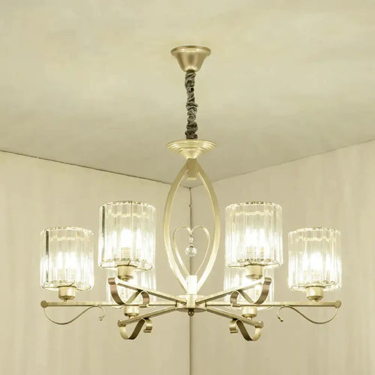 Crystal Cylindrical Suspension Light Traditional 3/6 Heads Sitting Room Chandelier Pendant Lamp In