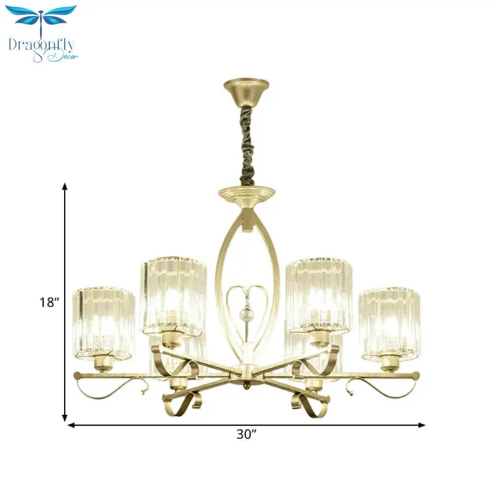 Crystal Cylindrical Suspension Light Traditional 3/6 Heads Sitting Room Chandelier Pendant Lamp In