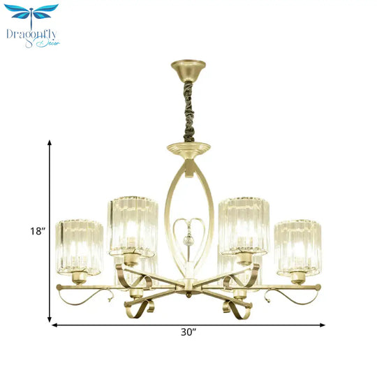 Crystal Cylindrical Suspension Light Traditional 3/6 Heads Sitting Room Chandelier Pendant Lamp In