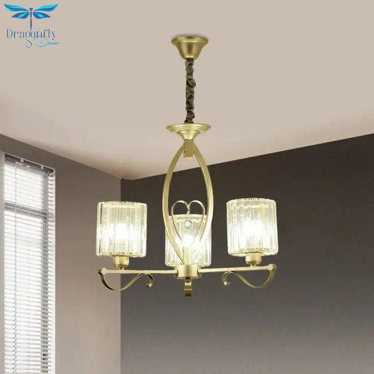 Crystal Cylindrical Suspension Light Traditional 3/6 Heads Sitting Room Chandelier Pendant Lamp In
