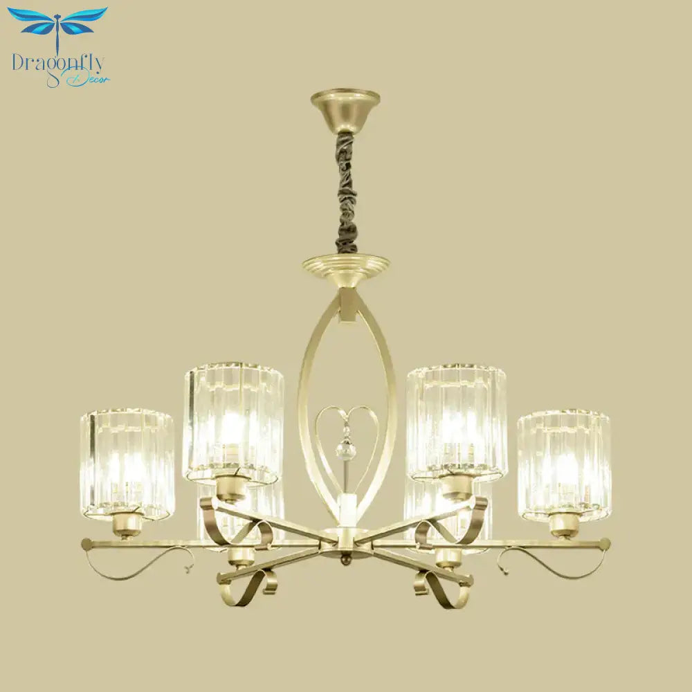 Crystal Cylindrical Suspension Light Traditional 3/6 Heads Sitting Room Chandelier Pendant Lamp In