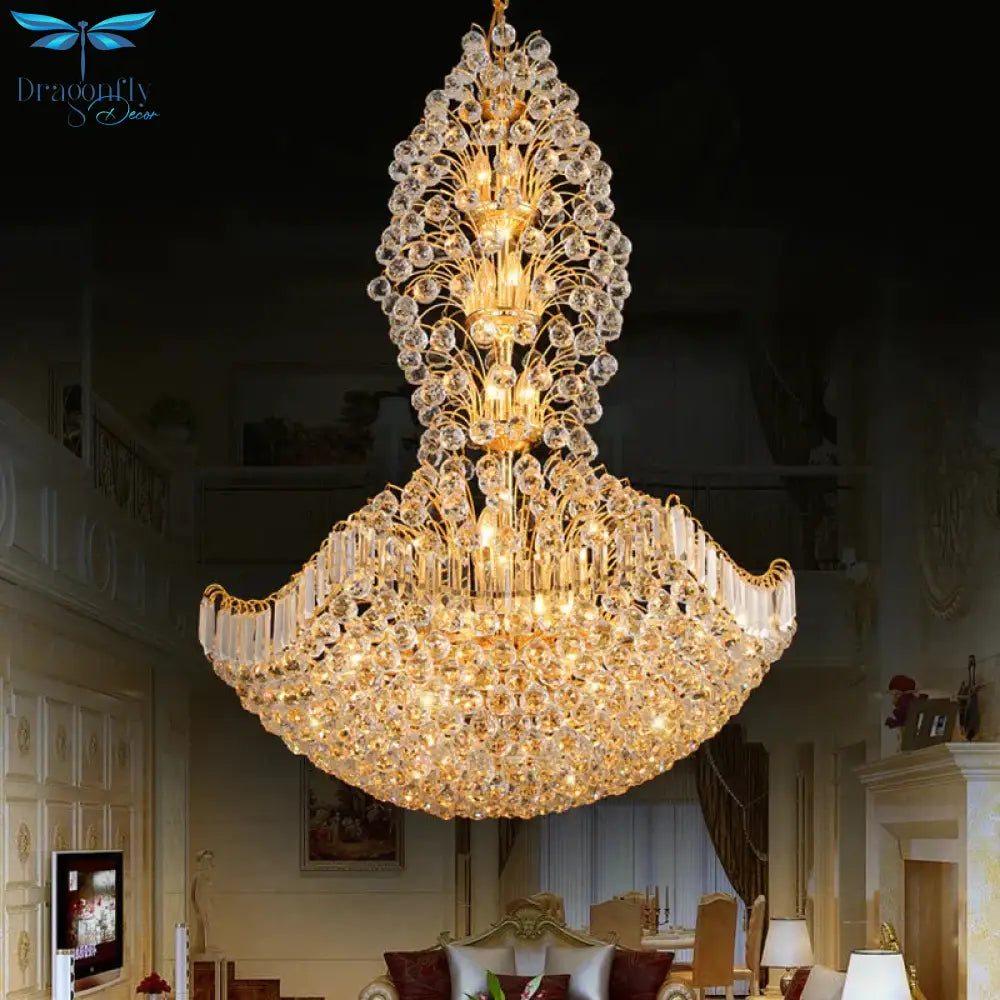 Crystal Dome Hanging Ceiling Light Contemporary 9 Lights Gold Chandelier For Dining Room