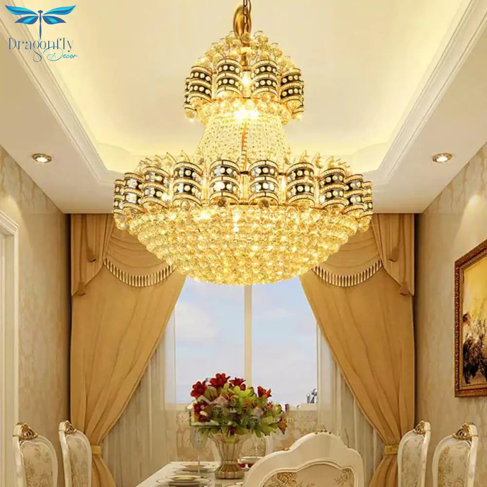 Crystal Domed Chandelier Lighting Tradition 9 Bulbs Gold Pendant Light Fixture With Adjustable