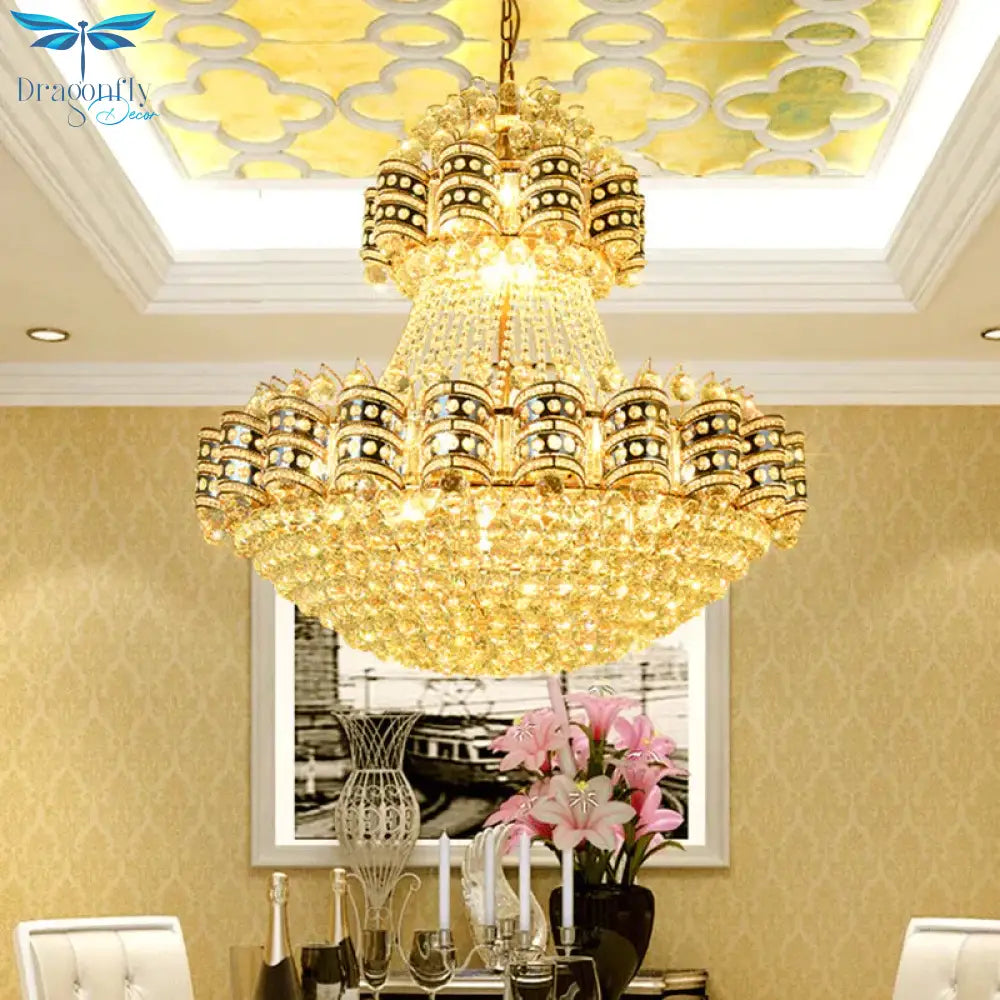 Crystal Domed Chandelier Lighting Tradition 9 Bulbs Gold Pendant Light Fixture With Adjustable