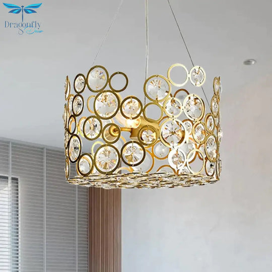 Crystal Encrusted Cylinder Hanging Ceiling Light Postmodern 3 Heads Dining Room Chandelier Lighting