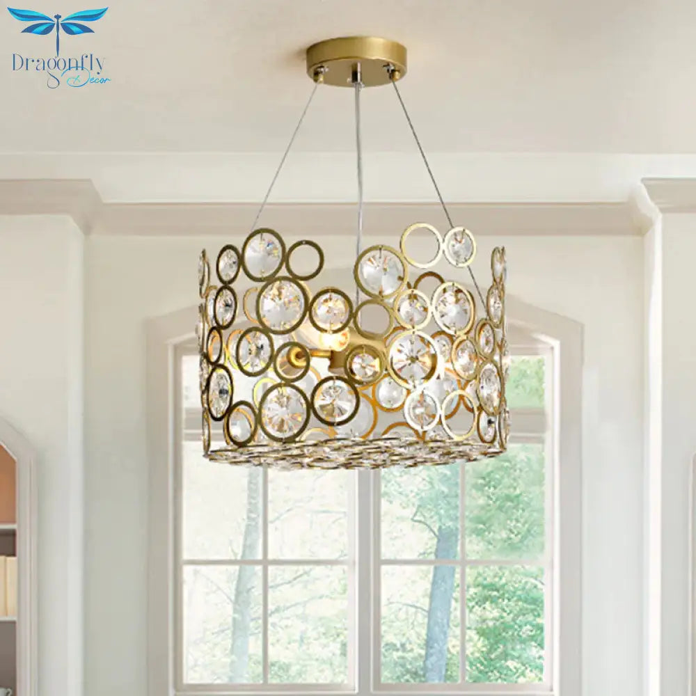 Crystal Encrusted Cylinder Hanging Ceiling Light Postmodern 3 Heads Dining Room Chandelier Lighting