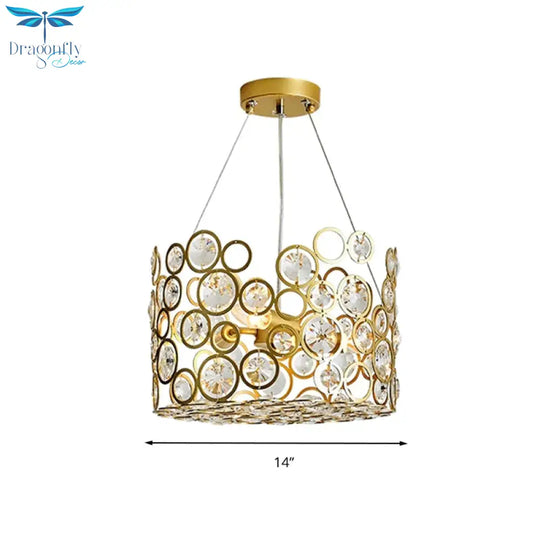 Crystal Encrusted Cylinder Hanging Ceiling Light Postmodern 3 Heads Dining Room Chandelier Lighting