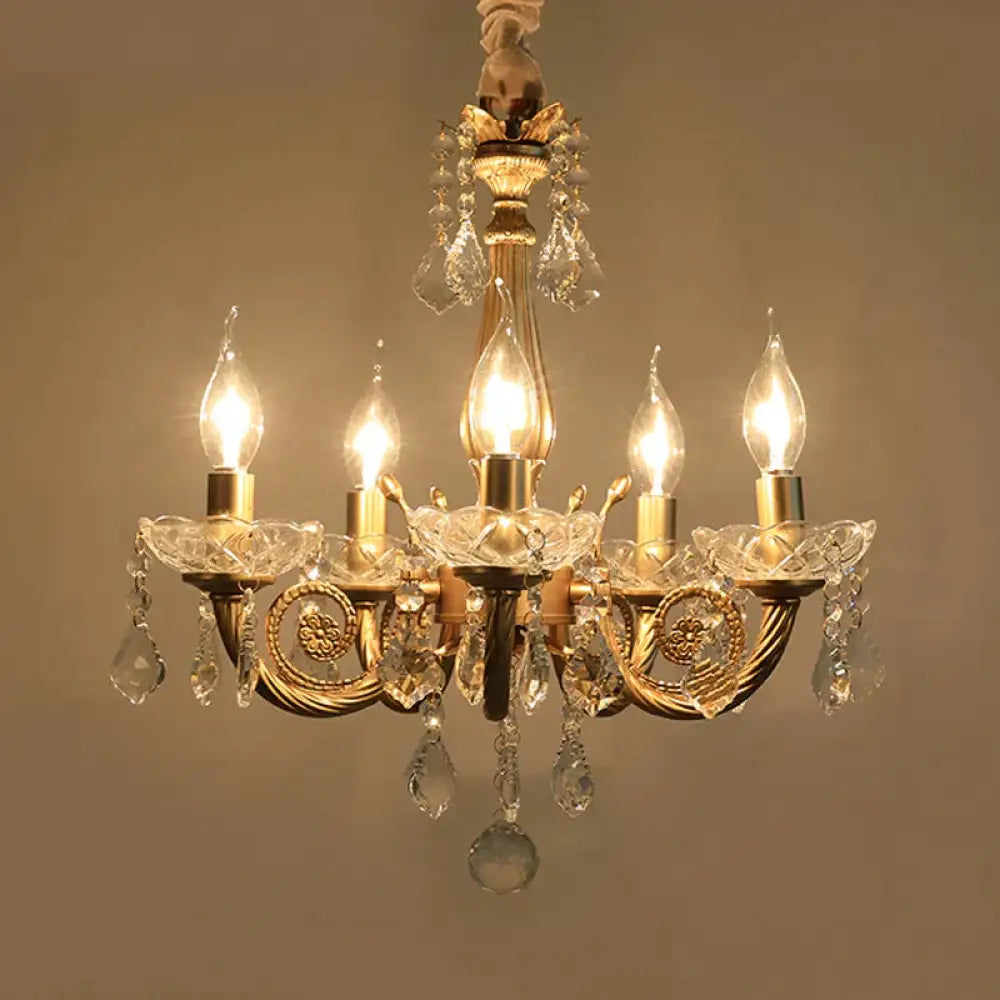 Crystal Gold Chandelier Lighting Scrolled Arm 5/6 Lights Lodge Pendant Light Fixture For Bedroom 5 /