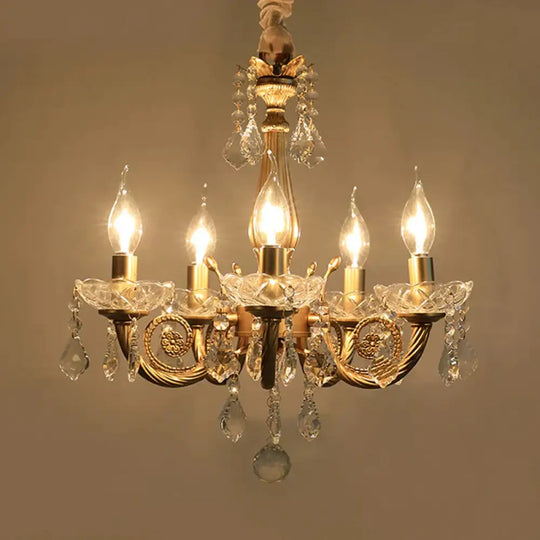 Crystal Gold Chandelier Lighting Scrolled Arm 5/6 Lights Lodge Pendant Light Fixture For Bedroom 5 /