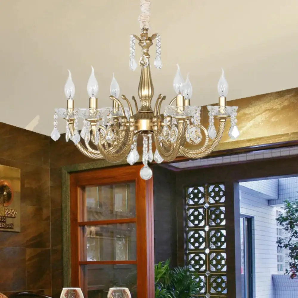 Crystal Gold Chandelier Lighting Scrolled Arm 5/6 Lights Lodge Pendant Light Fixture For Bedroom 6 /