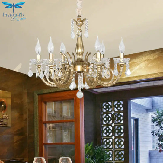 Crystal Gold Chandelier Lighting Scrolled Arm 5/6 Lights Lodge Pendant Light Fixture For Bedroom