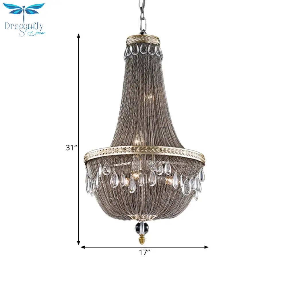 Crystal Silver Ceiling Chandelier Basket Shaped 6 Lights Lodge Pendant Light Fixture