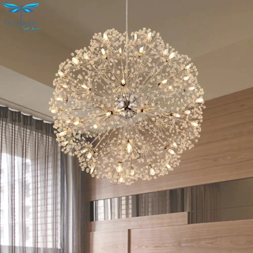 Crystal Sputnik Chandelier Pendant Light Simple 24/32 Lights Ceiling Lamp In Silver