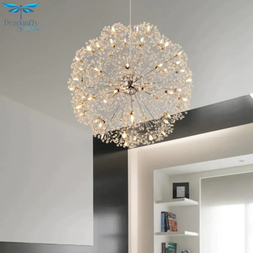 Crystal Sputnik Chandelier Pendant Light Simple 24/32 Lights Ceiling Lamp In Silver