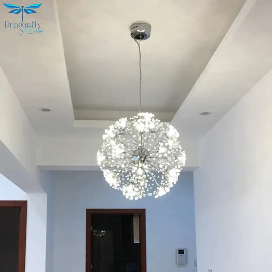 Crystal Sputnik Chandelier Pendant Light Simple 24/32 Lights Ceiling Lamp In Silver