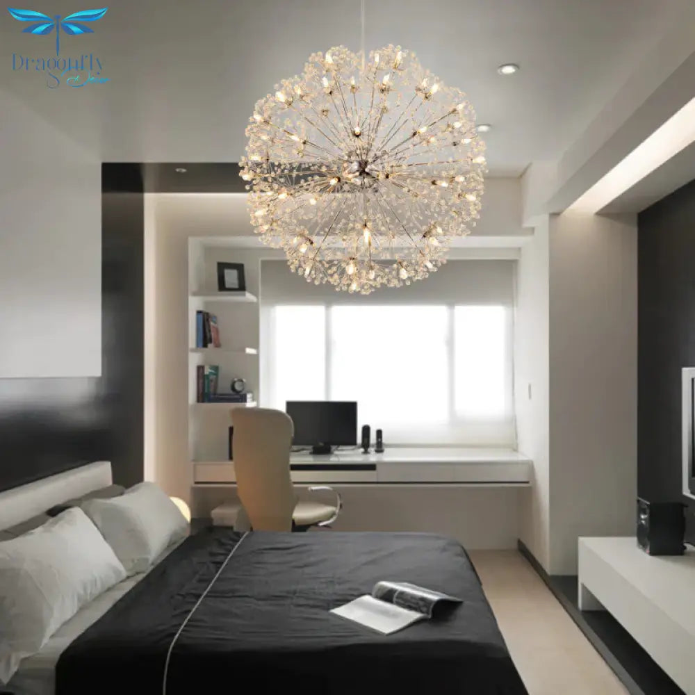 Crystal Sputnik Chandelier Pendant Light Simple 24/32 Lights Ceiling Lamp In Silver