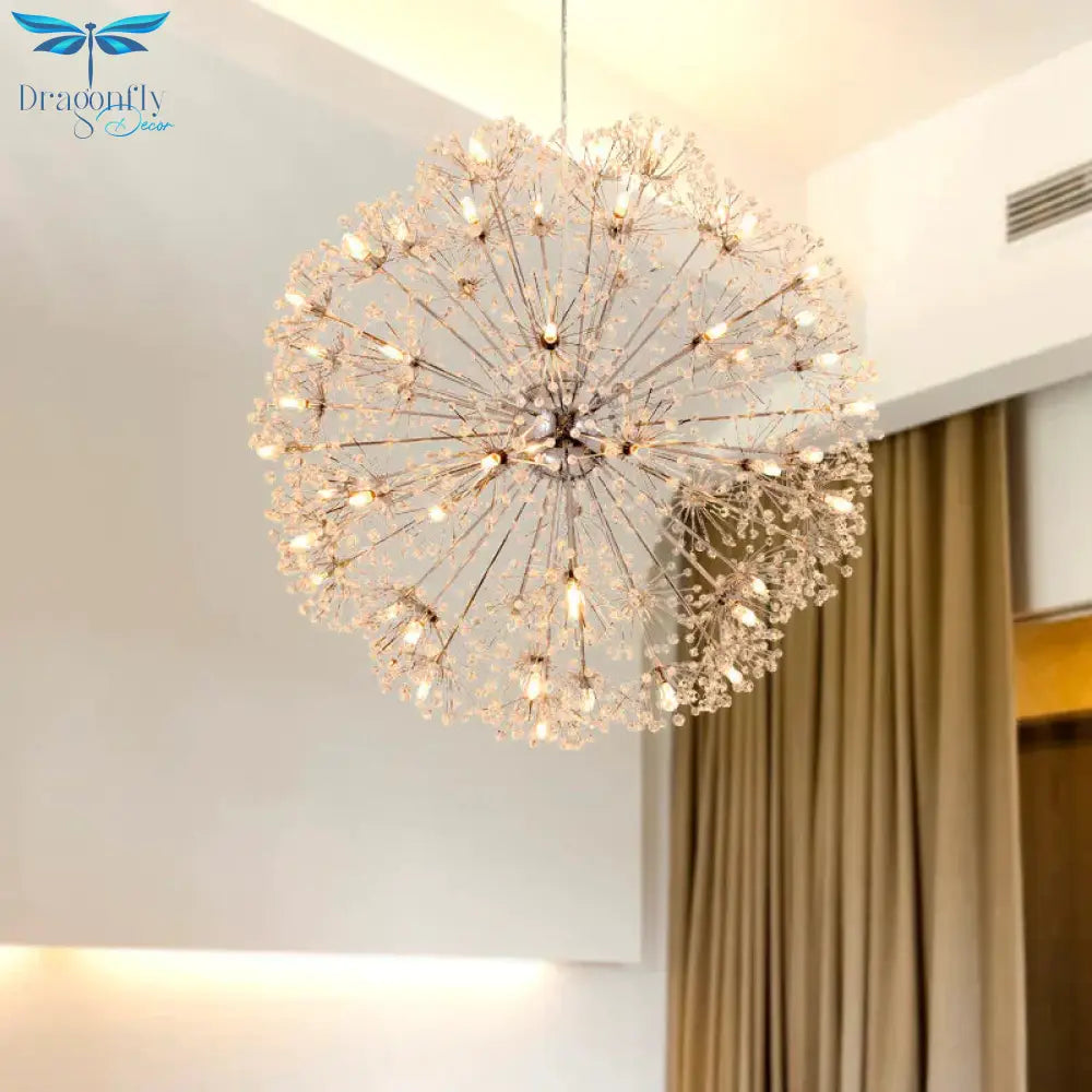 Crystal Sputnik Chandelier Pendant Light Simple 24/32 Lights Ceiling Lamp In Silver