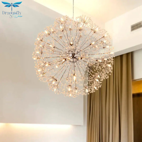 Crystal Sputnik Chandelier Pendant Light Simple 24/32 Lights Ceiling Lamp In Silver