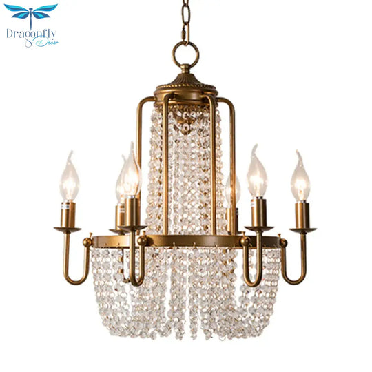 Crystal Strand Gold Chandelier Lighting Basket 6 - Light Farmhouse Candle Hanging Pendant